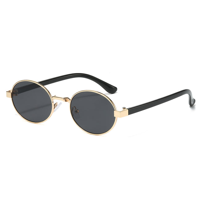 (6 PACK) Wholesale Sunglasses Korean Metal Oval Cat Eye Vintage Women Trendy Round 2025 - BulkSunglassesWholesale.com - Gold Frame Black Lens Hover Image
