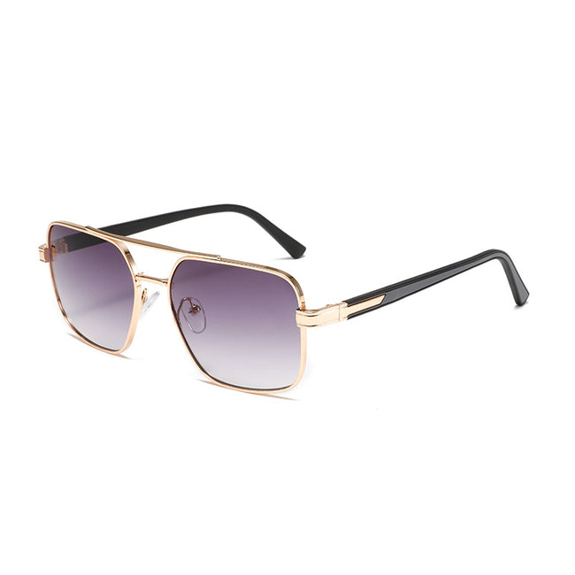 (6 PACK) Wholesale Sunglasses Metal Vintage Trendy Street 2024 - BulkSunglassesWholesale.com - Gold Frame Gradient Black Hover Image