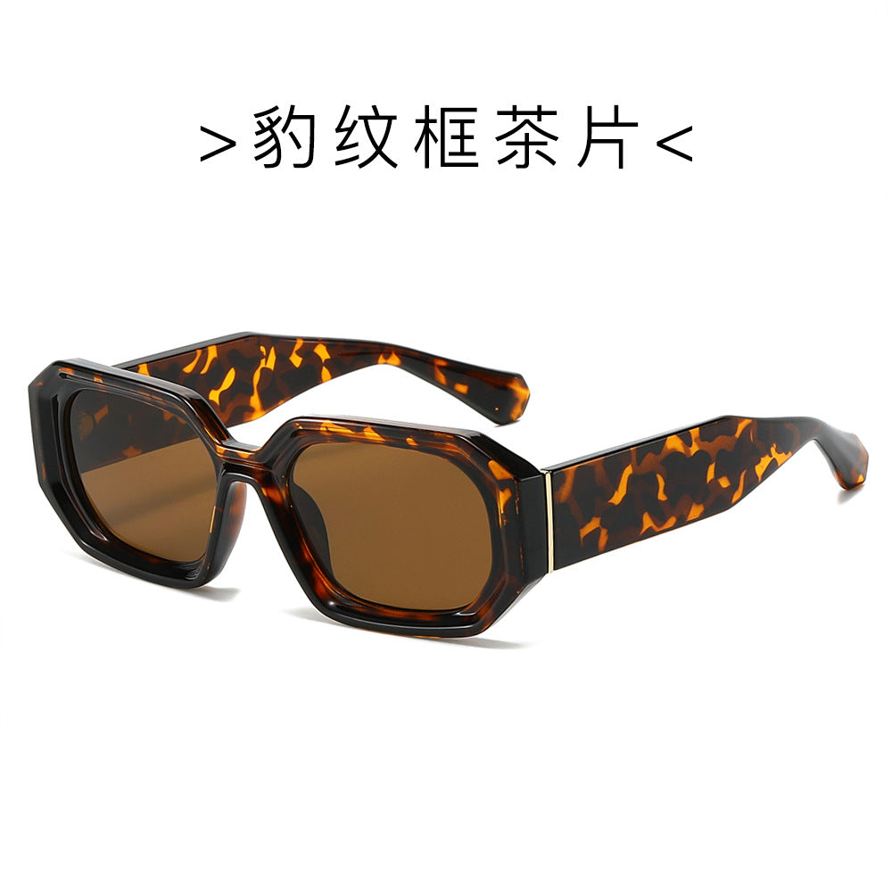 (6 PACK) Wholesale Sunglasses New Arrival Korean Fashion Small Women Cut Edge Square Hip Hop Street 2024 - BulkSunglassesWholesale.com - Leopard Print Frame Tea Lens