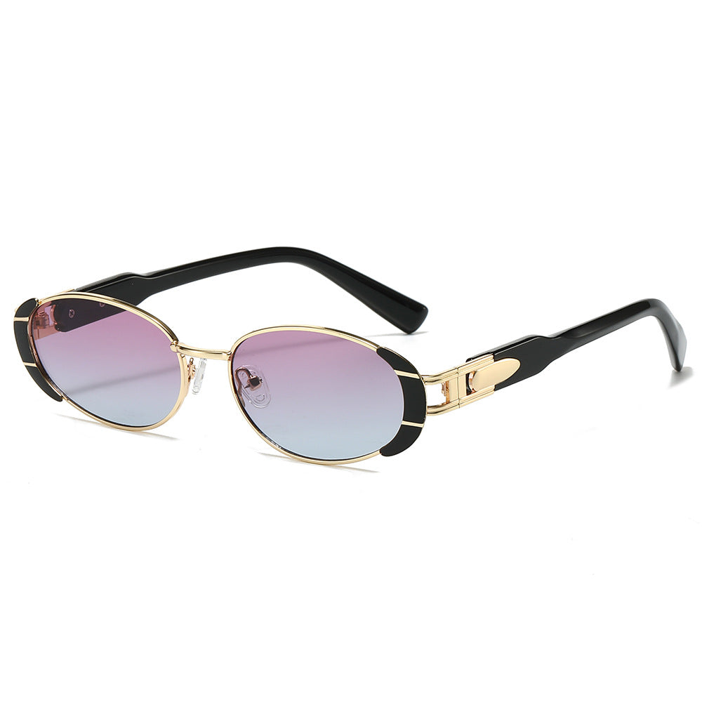 (6 PACK) Wholesale Sunglasses New Arrival Vintage Metal Round Unique Hip Hop Fashion 2024 - BulkSunglassesWholesale.com - Purple Blue Lens