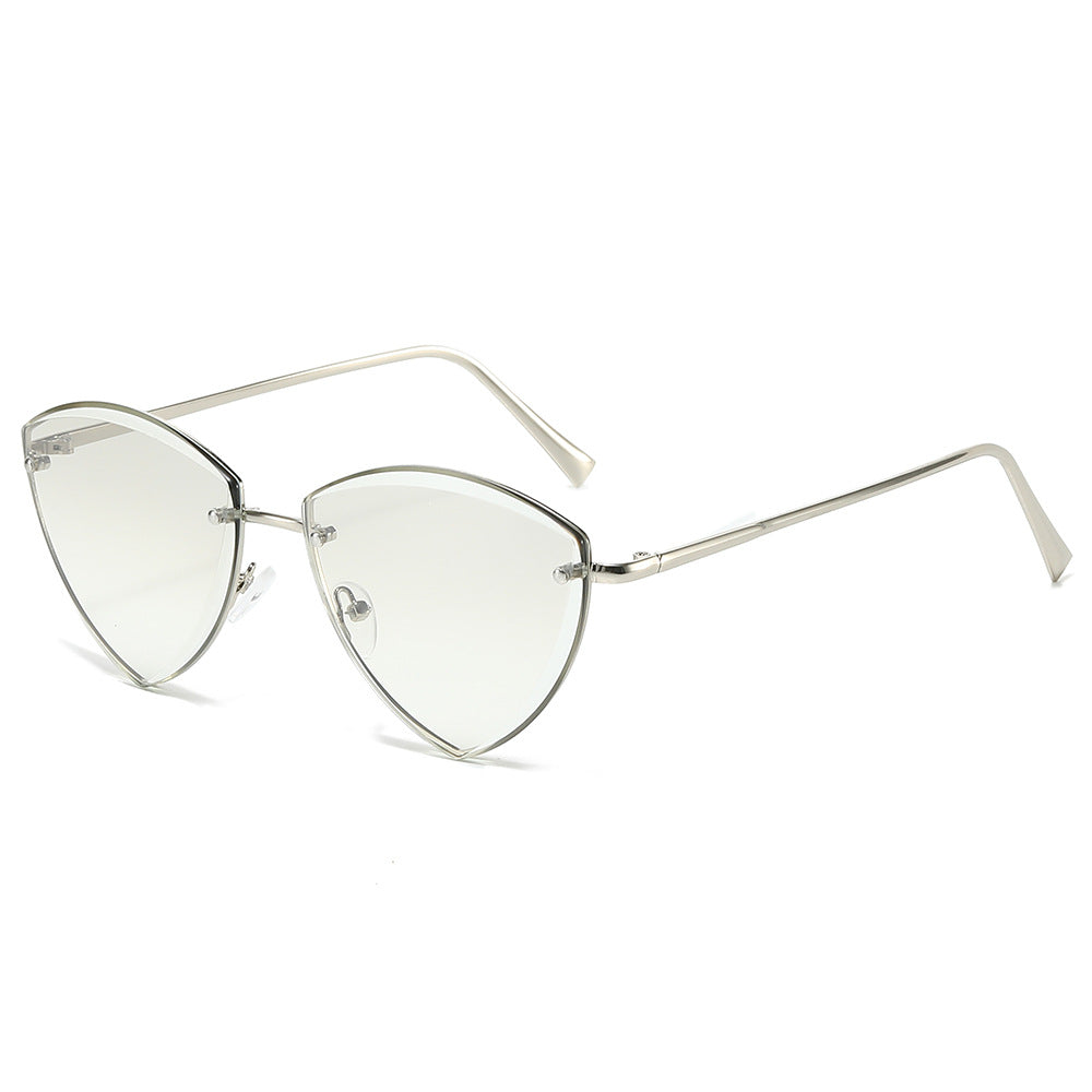 (6 PACK) Wholesale Sunglasses New Arrival Unique Metal Small Triangle Rimless Cut Edge Hip Hop 2024 - BulkSunglassesWholesale.com - Silver Frame Mirrored Lens