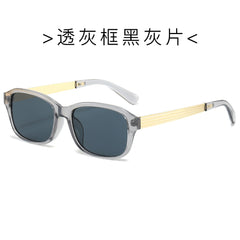 (6 PACK) Wholesale Sunglasses New Arrival Fashion Square Metal 2024 - BulkSunglassesWholesale.com - Clear Grey Frame Black Black Lens