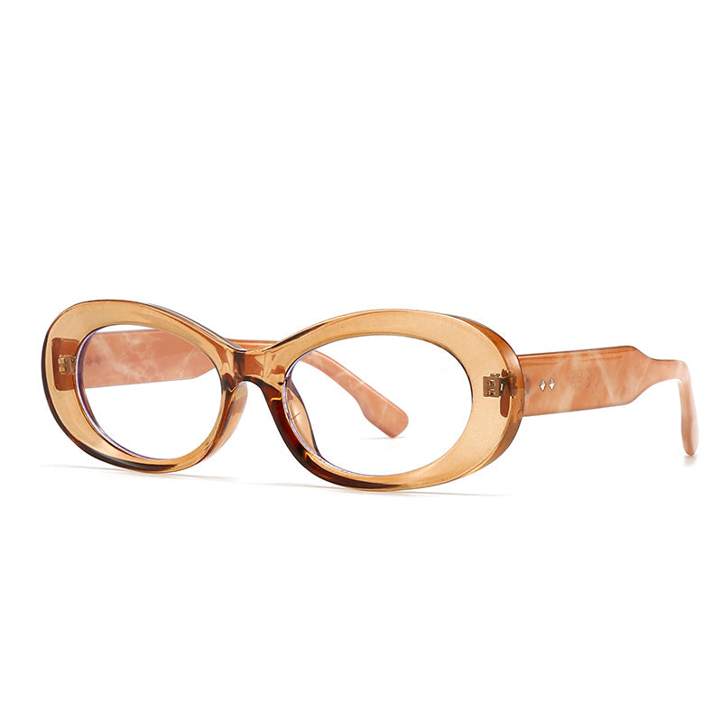 (6 PACK) Wholesale Sunglasses Vintage Trendy Women Antiblue Light 2024 - BulkSunglassesWholesale.com - Champagne Frame Clear Lens