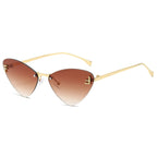 (6 PACK) Wholesale Sunglasses Rimless Triangle Cat Eye Fashion Unique Metal 2024 - BulkSunglassesWholesale.com - Gold Frame Gradient Tea Lens