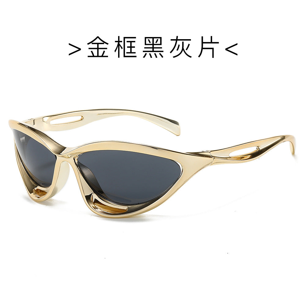 (6 PACK) Wholesale Sunglasses New Arrival Trendy Fashion Sport New Arrival Cycling Hollow 2024 - BulkSunglassesWholesale.com - Gold Frame Black Black Lens