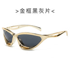 (6 PACK) Wholesale Sunglasses New Arrival Trendy Fashion Sport New Arrival Cycling Hollow 2024 - BulkSunglassesWholesale.com - Gold Frame Black Black Lens