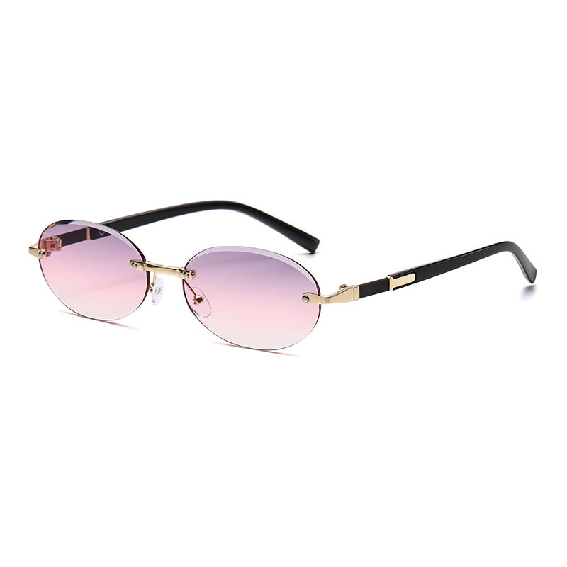(6 PACK) Wholesale Sunglasses Trendy Cut Edge Unique Round New Arrival Rimless Hip Hop 2024 - BulkSunglassesWholesale.com - Purple Pink White