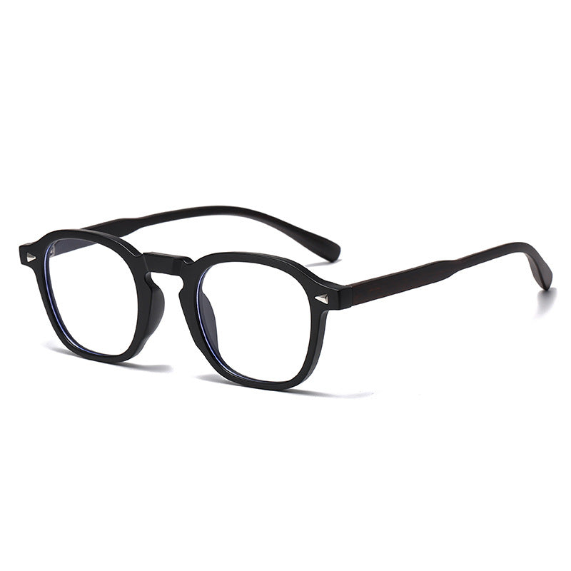(6 PACK) Wholesale Eyeglasses Frames New Arrival Antiblue Light Fashion Rivet Korean Wood Grain Small Trendy 2025 - BulkSunglassesWholesale.com - Matt Black Frame