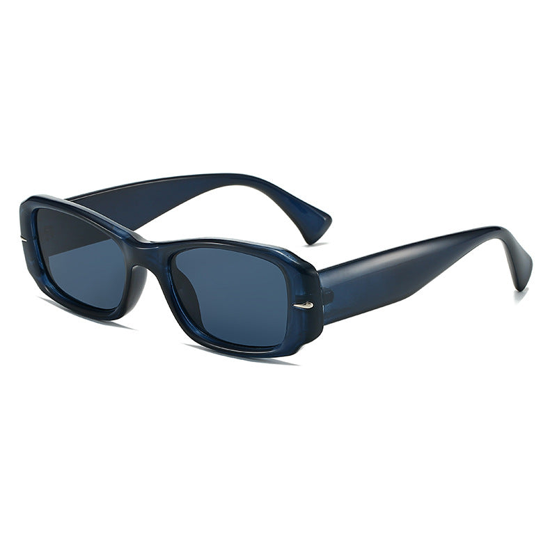 (6 PACK) Wholesale Sunglasses New Arrival Rivet Square Fashion Trendy Vintage 2025 - BulkSunglassesWholesale.com - Blue Frame Blue Black Lens