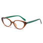 (6 PACK) Wholesale Sunglasses New Arrival Small Cat Eye Women Street Fashion Trendy Women 2025 - BulkSunglassesWholesale.com - Tea Frame Green Temple Clear Lens