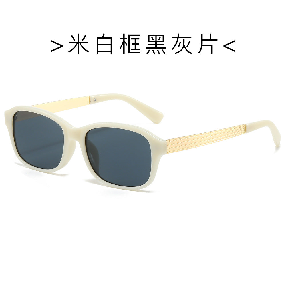 (6 PACK) Wholesale Sunglasses New Arrival Fashion Square Metal 2024 - BulkSunglassesWholesale.com - Beige White Frame Black Black Lens