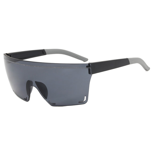 (12 PACK) Wholesale Sports Sunglasses New Arrival Outdoor Sport Cycling Fashion Rimless Unisex Oversized One Piece Trendy 2024 - BulkSunglassesWholesale.com - Black Frame Black Lens Hover Image