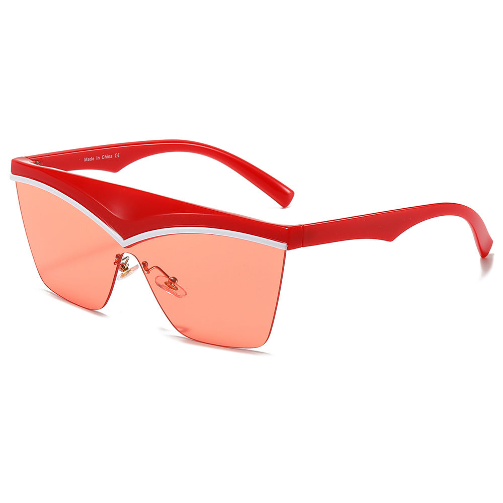 (6 PACK) Wholesale Sunglasses New Arrival Polygon Unique Square One Piece Fashion 2024 - BulkSunglassesWholesale.com - Red Frame Red Lens
