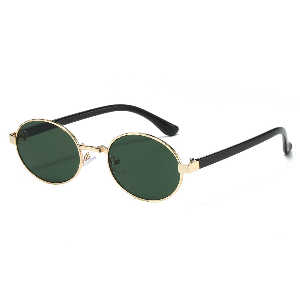 (6 PACK) Wholesale Sunglasses Korean Metal Oval Cat Eye Vintage Women Trendy Round 2025 - BulkSunglassesWholesale.com - Gold Frame Green Lens