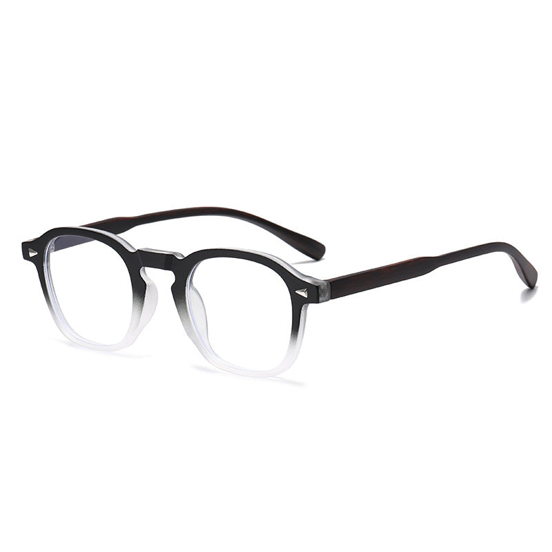 (6 PACK) Wholesale Eyeglasses Frames New Arrival Antiblue Light Fashion Rivet Korean Wood Grain Small Trendy 2025 - BulkSunglassesWholesale.com - Black White Frame