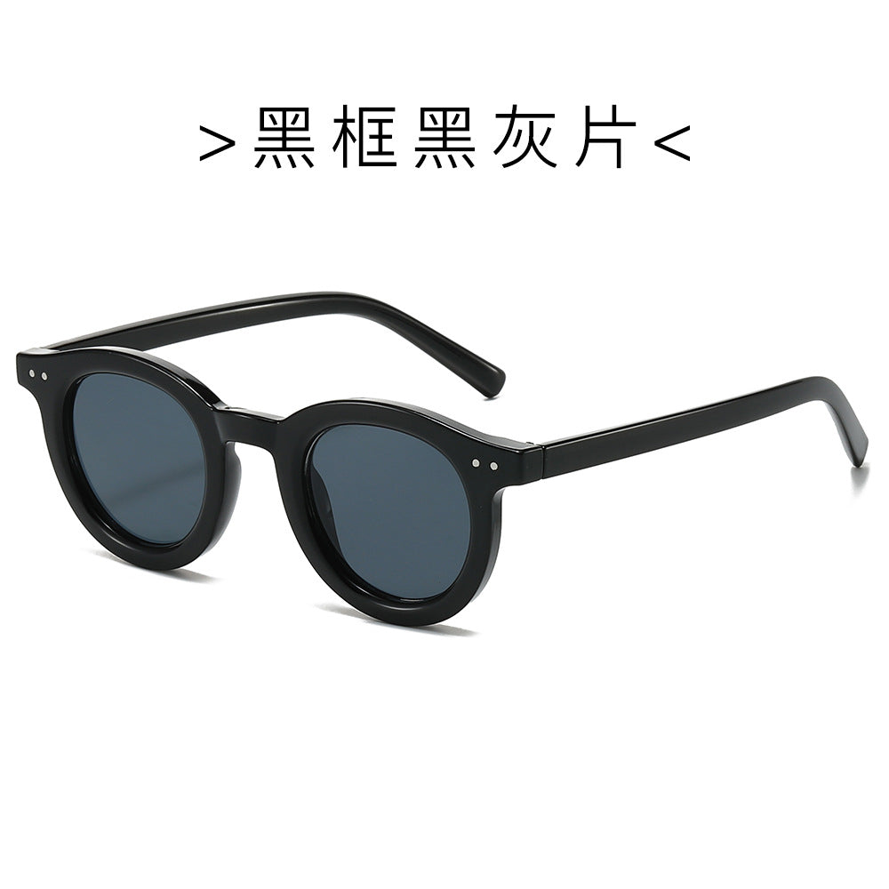 (6 PACK) Wholesale Sunglasses New Arrival Fashion Rivet Korean Unique Vintage Street 2024 - BulkSunglassesWholesale.com - Black Frame Black Black Lens