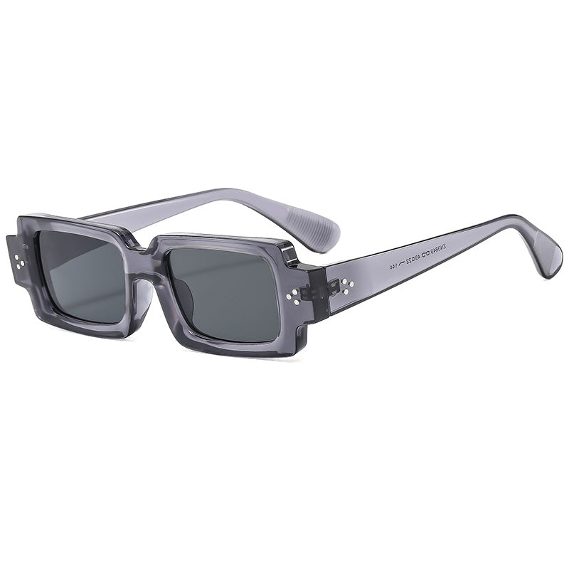 (6 PACK) Wholesale Sunglasses New Arrival Square Fashion Rivet Night Vision Unisex 2024 - BulkSunglassesWholesale.com - Clear Grey Frame Black Lens