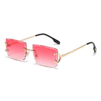 (6 PACK) Wholesale Sunglasses Fashion New Arrival Rimless Women 2025 - BulkSunglassesWholesale.com - Gold Frame Gradient Pink