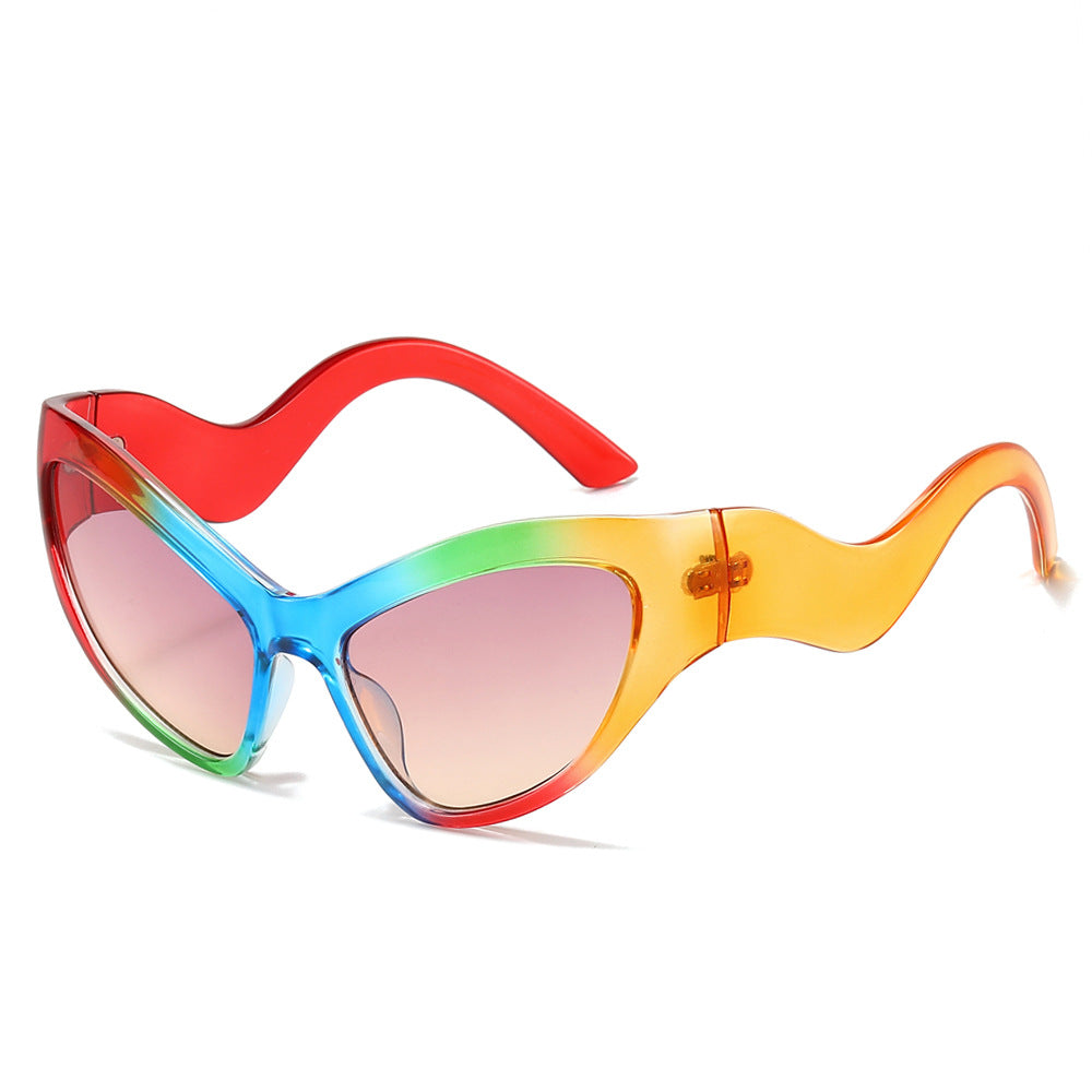 (6 PACK) Wholesale Sunglasses Unique New Arrival Cat Eye Trendy Women 2024 - BulkSunglassesWholesale.com - Red Blue Orange Frame Pink Yellow Lens