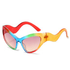 (6 PACK) Wholesale Sunglasses Unique New Arrival Cat Eye Trendy Women 2024 - BulkSunglassesWholesale.com - Red Blue Orange Frame Pink Yellow Lens