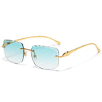 (6 PACK) Wholesale Sunglasses New Arrival Rimless Metal Cut Edge Unique Trendy Hip Hop Street 2025 - BulkSunglassesWholesale.com - Gold Frame Gradient Green