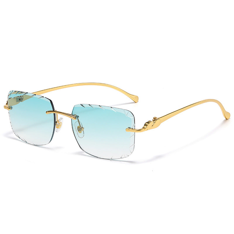 (6 PACK) Wholesale Sunglasses New Arrival Rimless Metal Cut Edge Unique Trendy Hip Hop Street 2025 - BulkSunglassesWholesale.com - Gold Frame Gradient Green