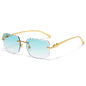 (6 PACK) Wholesale Sunglasses New Arrival Rimless Metal Cut Edge Unique Trendy Hip Hop Street 2025 - BulkSunglassesWholesale.com - Gold Frame Gradient Green