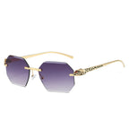 (6 PACK) Wholesale Sunglasses New Arrival Rimless Unique Leopard Head Polygon Cut Edge Fashion Women 2024 - BulkSunglassesWholesale.com - Gold Frame Gradient Black Lens