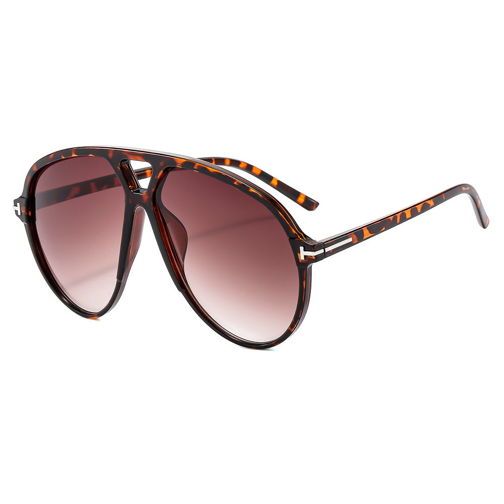 (6 PACK) Wholesale Sunglasses New Arrival Oversized Aviator Double Bridge Fashion Women 2024 - BulkSunglassesWholesale.com - Leopard Print Frame Gradient Tea Lens