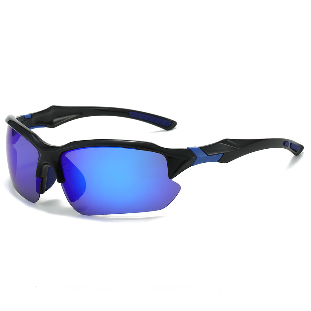 (6 PACK) Wholesale Sunglasses Sport Semirimless Polarized Men Cycling 2024 - BulkSunglassesWholesale.com - Black Frame Dark Blue Mirrored