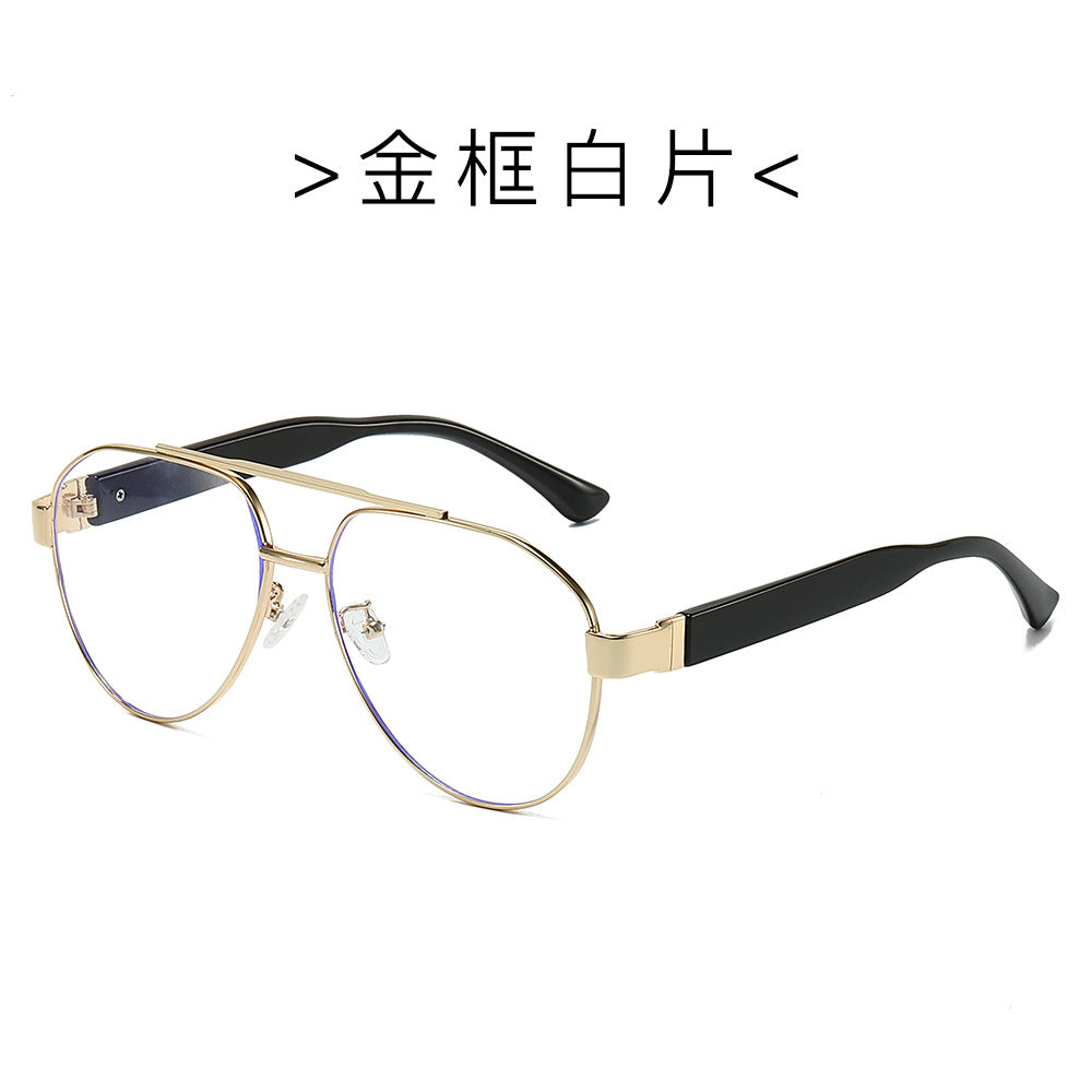 (6 PACK) Wholesale Sunglasses New Arrival Men Vintage Metal Aviator Double Bridge 2024 - BulkSunglassesWholesale.com - Gold Frame Clear Lens