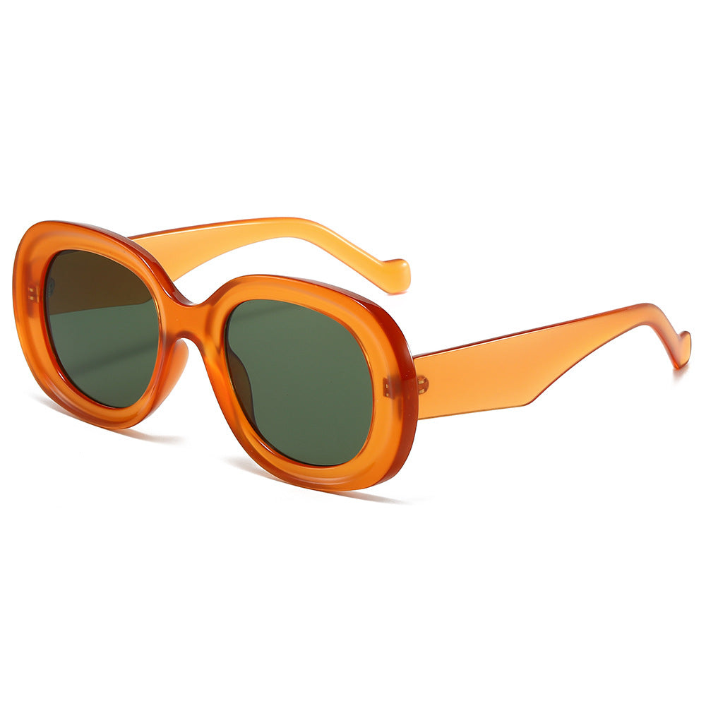 (6 PACK) Wholesale Sunglasses New Arrival Oval Unique Oversized Fashion 2024 - BulkSunglassesWholesale.com - Orange Frame Green Lens