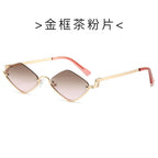 (6 PACK) Wholesale Sunglasses Fashion Metal Semirimless Unisex Trendy Unique 2024 - BulkSunglassesWholesale.com - Gold Frame Tea Pink Lens