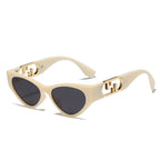 (6 PACK) Wholesale Sunglasses New Arrival Cat Eye Unique Trendy Women Unique Small 2024 - BulkSunglassesWholesale.com - Beige White Frame Black Lens