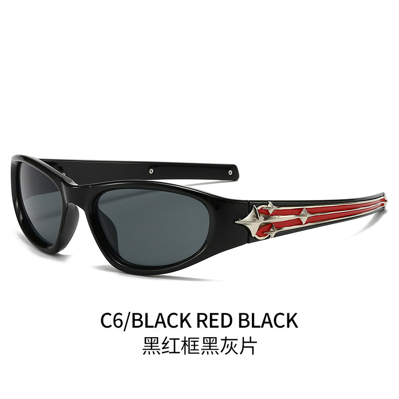 (6 PACK) Wholesale Sunglasses New Arrival Sport Fashion Trendy Vintage Unisex 2024 - BulkSunglassesWholesale.com - Black Frame Red Black Black Lens