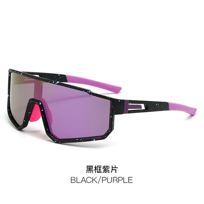 (12 PACK) Wholesale Sports Sunglasses New Arrival Fashion Sport Polarized Women Outdoor Cycling One Piece 2024 - BulkSunglassesWholesale.com - Black Frame Purple Lens Hover Image