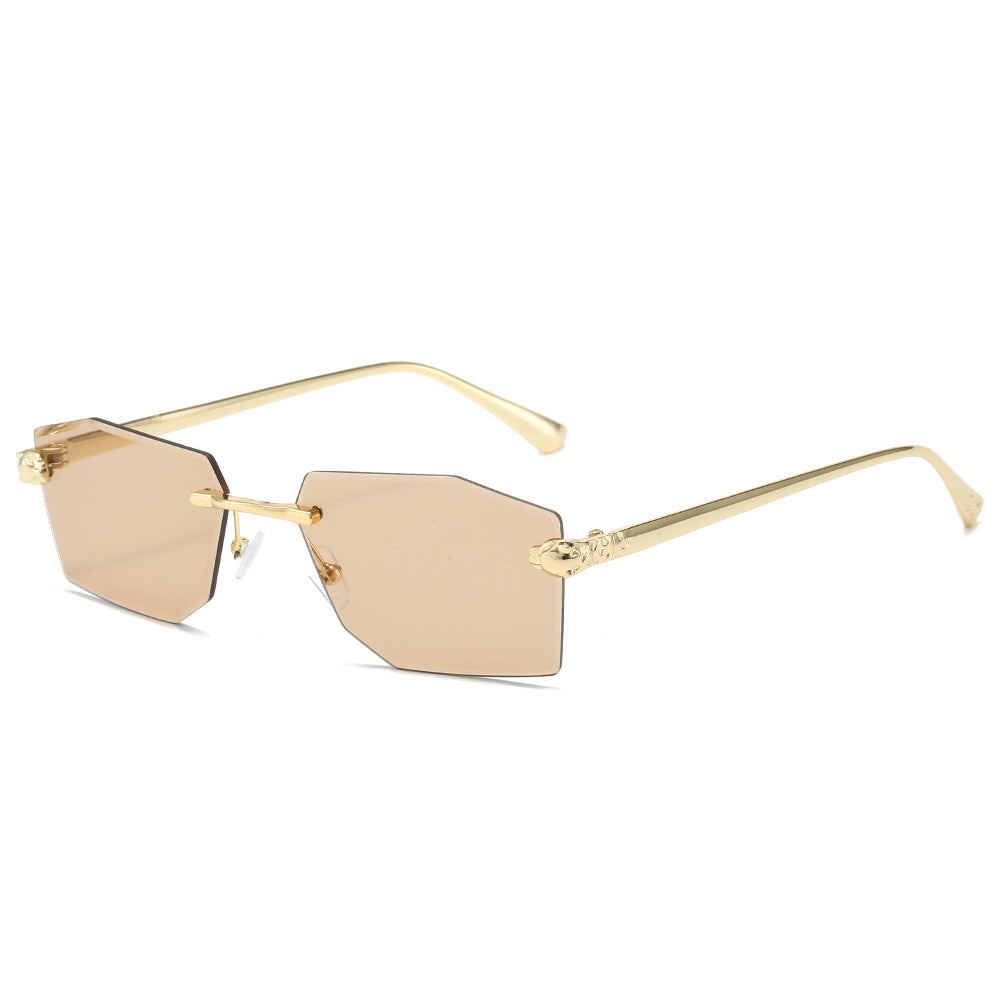 (6 PACK) Wholesale Sunglasses New Arrival Rimless Unique Fashion Cut Edge Metal Women 2024 - BulkSunglassesWholesale.com - Gold Frame Champagne Lens