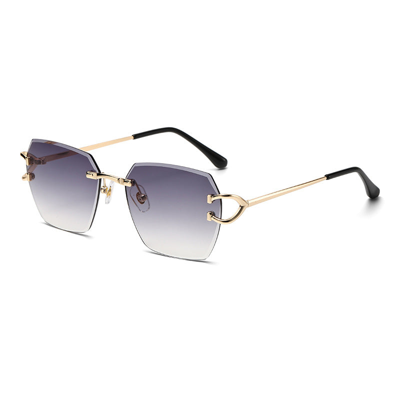 (6 PACK) Wholesale Sunglasses Fashion Metal Oversized Square Cut Edge Street Trendy 2024 - BulkSunglassesWholesale.com - Gold Frame Gradient Grey