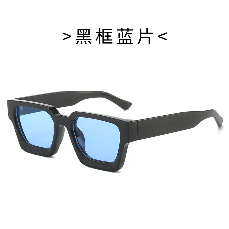 (6 PACK) Wholesale Sunglasses Square New Arrival Trendy Square Unique Oversized 2024 - BulkSunglassesWholesale.com - Shiny Black Blue Lens