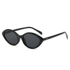 (6 PACK) Wholesale Sunglasses New Arrival Small Cat Eye Women Street Fashion Trendy Women 2024 - BulkSunglassesWholesale.com - Shiny Black Frame Black Lens
