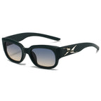 (6 PACK) Wholesale Sunglasses Korean Square Women Trendy Square Round 2024 - BulkSunglassesWholesale.com - Black Frame Green Tea Lens
