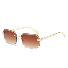 (6 PACK) Wholesale Sunglasses New Arrival Rimless Fashion Square Cut Edge Women 2024 - BulkSunglassesWholesale.com - Gold Frame Gradient Tea Lens