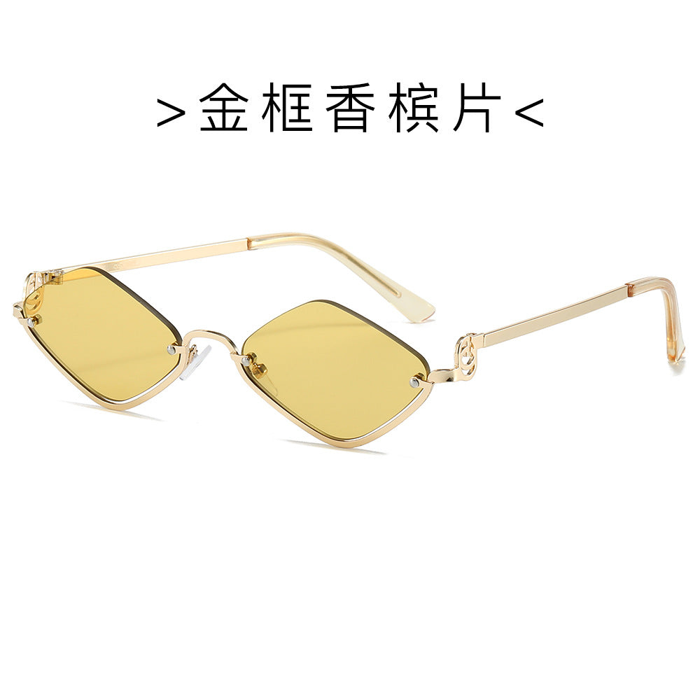 (6 PACK) Wholesale Sunglasses Fashion Metal Semirimless Unisex Trendy Unique 2024 - BulkSunglassesWholesale.com - Gold Frame Champagne Lens