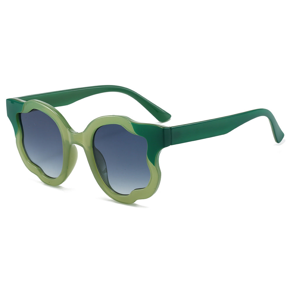 (6 PACK) Wholesale Sunglasses New Arrival Fashion Unique Hip Hop Round 2024 - BulkSunglassesWholesale.com - Green Frame Green Lens