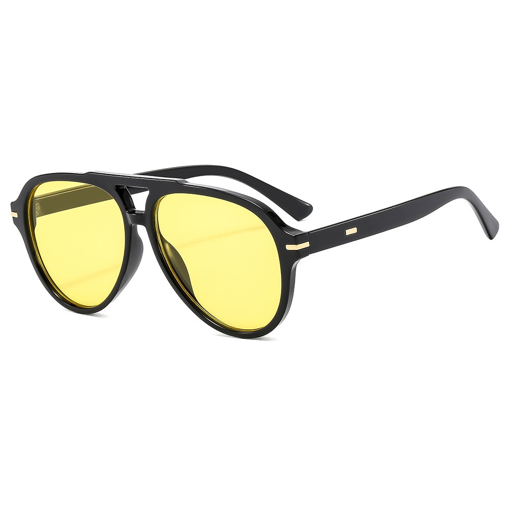 (6 PACK) Wholesale Sunglasses New Arrival Aviator Vintage Aviator Fashion 2024 - BulkSunglassesWholesale.com - Black Frame Yellow Lens