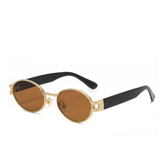 (6 PACK) Wholesale Sunglasses Round Fashion Metal Women New Arrival Street Trendy 2024 - BulkSunglassesWholesale.com - Gold Frame Tea