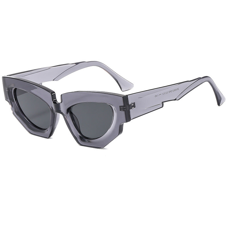 (6 PACK) Wholesale Sunglasses New Arrival Cat Eye Unique Hip Hop Fashion Women 2024 - BulkSunglassesWholesale.com - Clear Grey Frame Black Lens