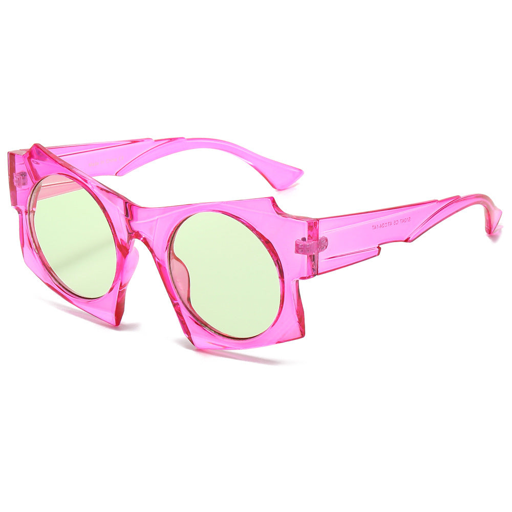 (6 PACK) Wholesale Sunglasses New Arrival Fashion Street 2024 - BulkSunglassesWholesale.com - Clear Purple Frame Green Lens