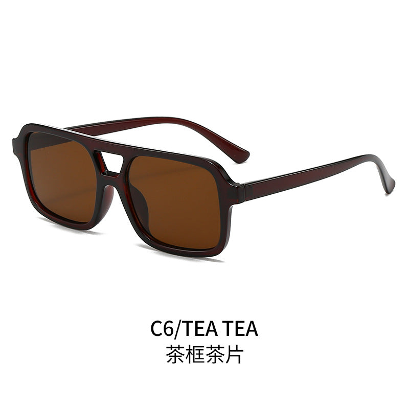 (6 PACK) Wholesale Sunglasses Double Bridge Women Fashion Trendy Square Street Vintage 2024 - BulkSunglassesWholesale.com - Tea Frame Tea Lens