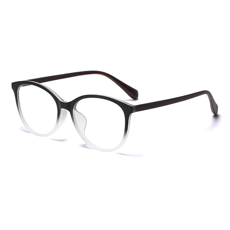 (6 PACK) Wholesale Eyeglasses Frames New Arrival Vintage TR Wood Grain Women Korean Cat Eye Antiblue Light 2025 - BulkSunglassesWholesale.com - Black White Frame